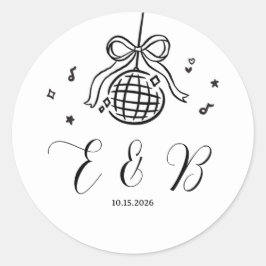 Minimalistische handgetekende strik disco feest st ronde sticker