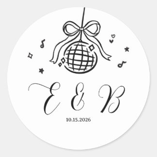 Minimalistische handgetekende strik disco feest st ronde sticker