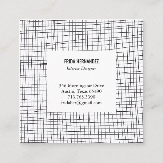 Minimalistische handgetekende Stripes Grid Lines C Vierkante Visitekaartje (Achterkant)