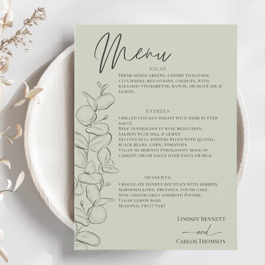 Minimalistische handgetekende verlaat groen script menu