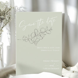 Minimalistische handgetekende verlaat groen script save the date