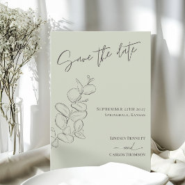 Minimalistische handgetekende verlaat groen script save the date