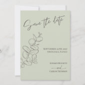 Minimalistische handgetekende verlaat groen script save the date (Voorkant)