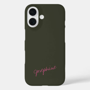 Minimalistische handlettering naam groen roze aang iPhone 16 hoesje