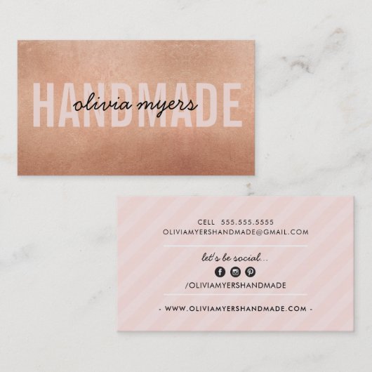 MINIMALISTISCHE HANDMADE eenvoudige blush roze ros Visitekaartje (Voorkant / Achterkant)