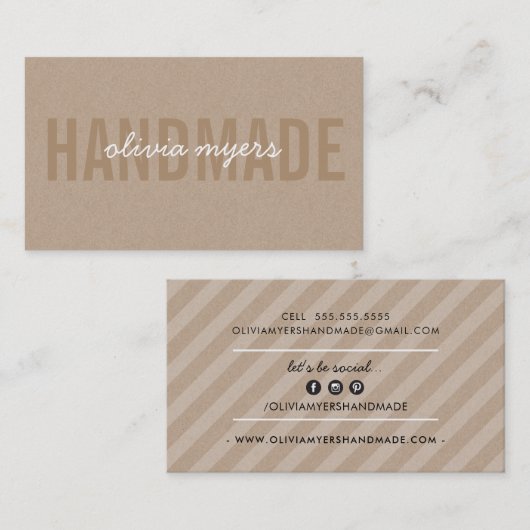 MINIMALISTISCHE HANDMADE eenvoudige kraft look wit Visitekaartje (Voorkant / Achterkant)