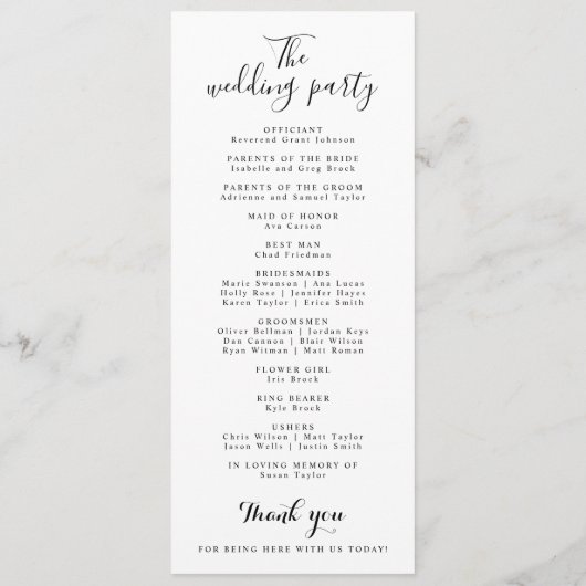 Minimalistische handschrift eenvoudige moderne bru programmakaart (Achterkant)