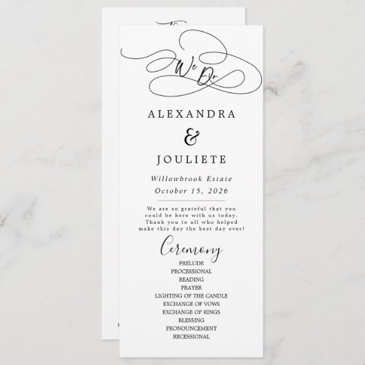 Minimalistische handschrift eenvoudige moderne bru programmakaart (Voorkant / Achterkant)