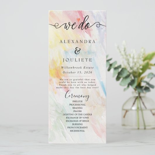 Minimalistische handschrift eenvoudige moderne bru programmakaart (Staand voorkant)