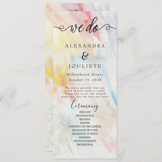 Minimalistische handschrift eenvoudige moderne bru programmakaart (Voorkant / Achterkant)