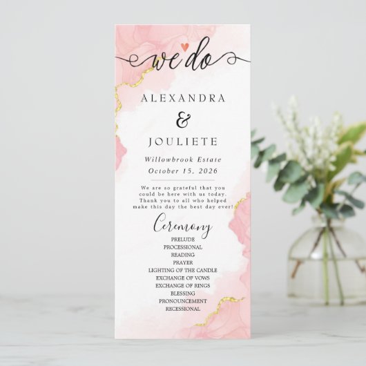 Minimalistische handschrift eenvoudige moderne bru programmakaart (Staand voorkant)