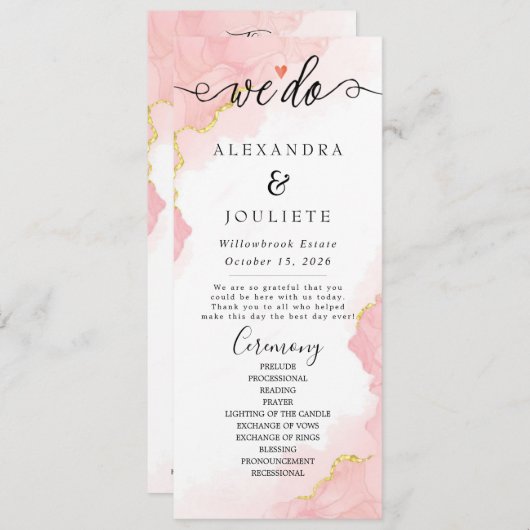 Minimalistische handschrift eenvoudige moderne bru programmakaart (Voorkant / Achterkant)