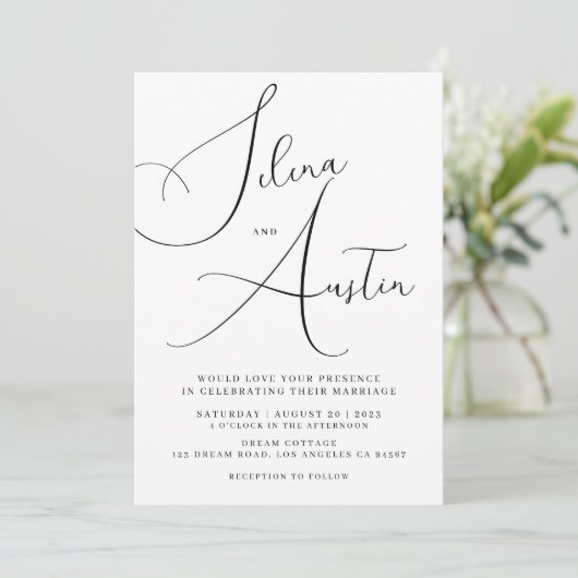 Minimalistische handscripttekst en fotobruiloft kaart (Staand voorkant)