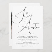 Minimalistische handscripttekst en fotobruiloft kaart (Voorkant / Achterkant)