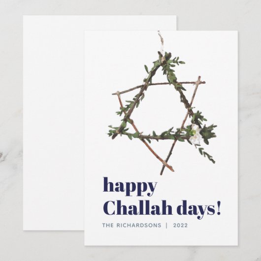 Minimalistische Hanukkah Star-Waterverf WreatBlue Feestdagenkaart (Voorkant / Achterkant)