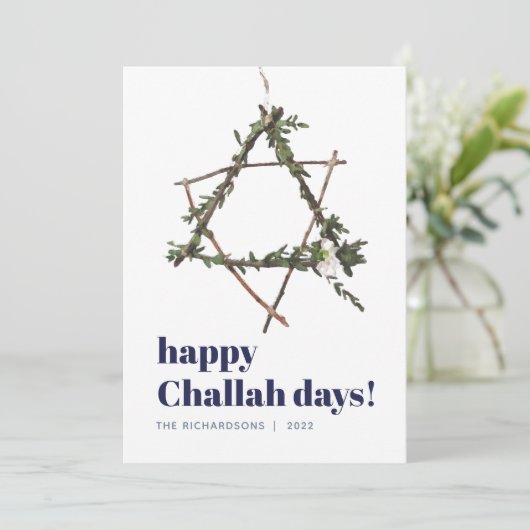 Minimalistische Hanukkah Star-Waterverf WreatBlue Feestdagenkaart (Staand voorkant)