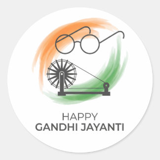 Minimalistische Happy Gandhi Jayanti Vector Grafis Ronde Sticker