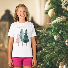 Minimalistische Happy Holiday Waterverf Trees T-shirt