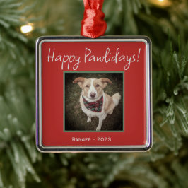 Minimalistische Happy Pawholidays Huisdierenvakant Metalen Ornament
