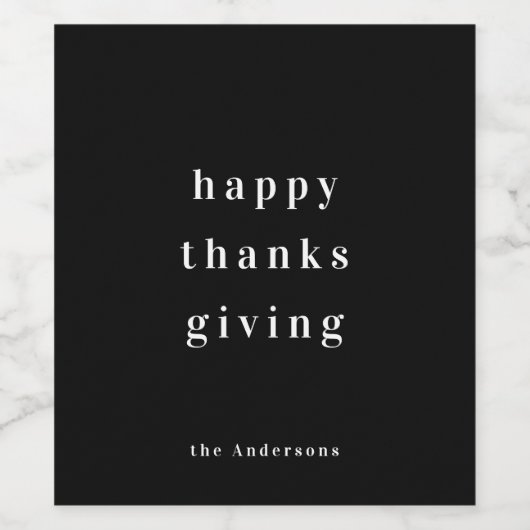 Minimalistische Happy Thanksgiving Modern Wijn Etiket (Enkel label)