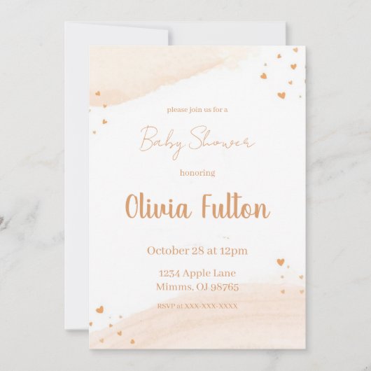Minimalistische Hart Baby Shower Uitnodiging – Blu (Voorkant)