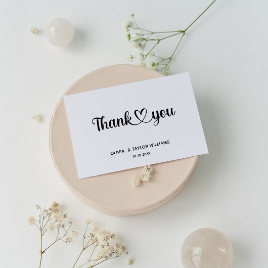 Minimalistische Hart Bedankt in Zwart en Wit Briefkaart