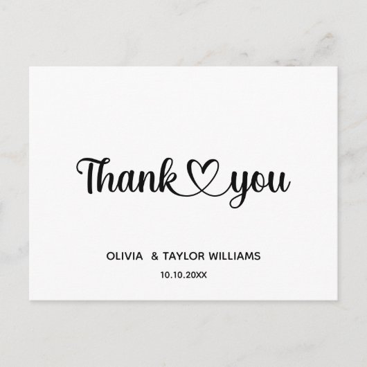 Minimalistische Hart Bedankt in Zwart en Wit Briefkaart (Voorkant)