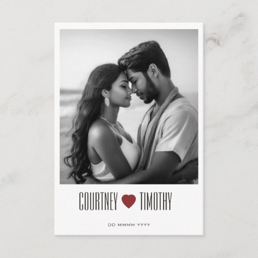 Minimalistische hart bruiloft informatiekaartje (Voorkant)