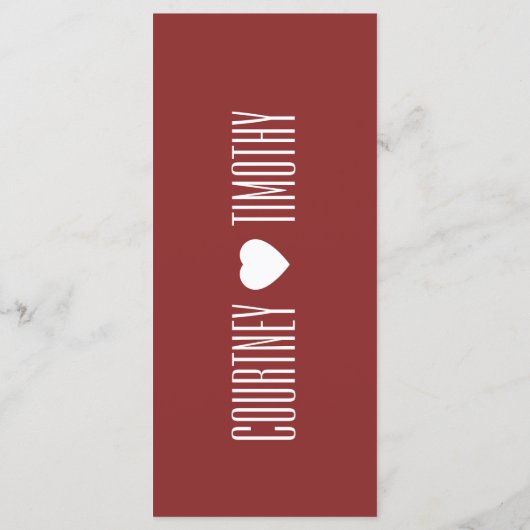 Minimalistische hart bruiloft menu (Achterkant)