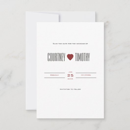Minimalistische hart bruiloft opslaan van de datum save the date (Voorkant)