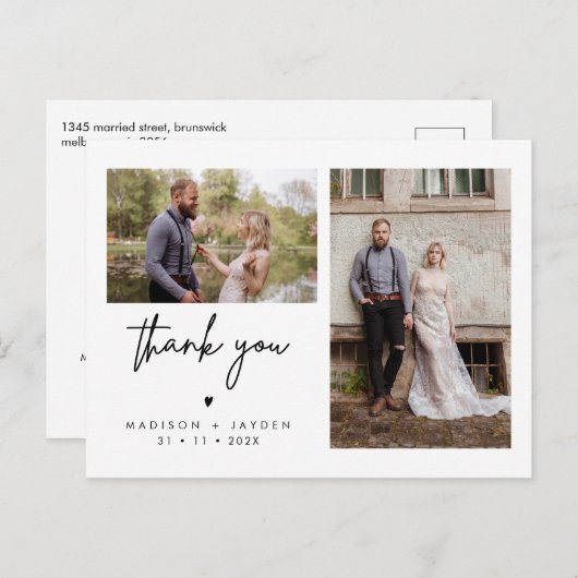 Minimalistische hart foto bruiloft dank u Briefkaa Briefkaart (Voorkant / Achterkant)
