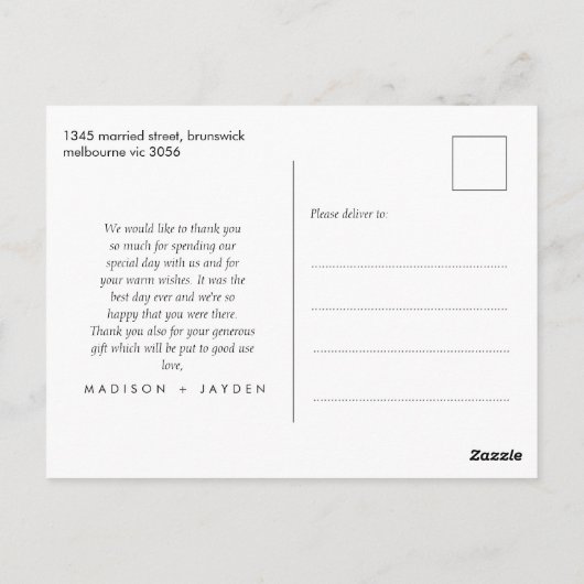 Minimalistische hart foto bruiloft dank u Briefkaa Briefkaart (Achterkant)