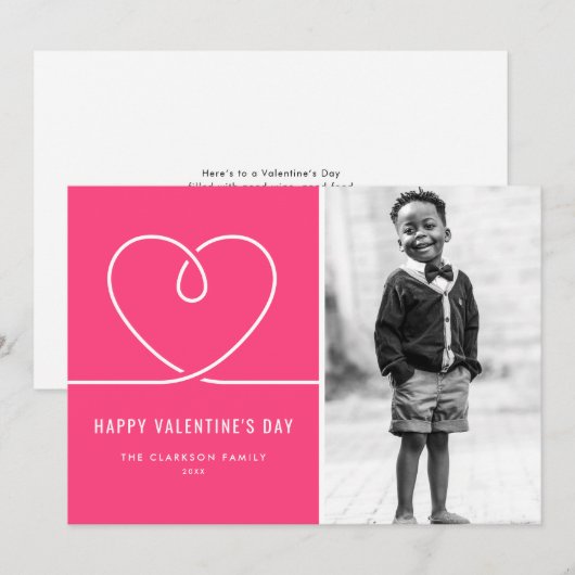 Minimalistische hart heet roze Valentijnsdag foto Feestdagenkaart (Voorkant / Achterkant)