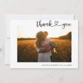 Minimalistische hart kalligrafie foto bruiloft bedankkaart (Voorkant)