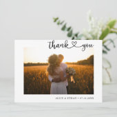 Minimalistische hart kalligrafie foto bruiloft bedankkaart (Staand voorkant)