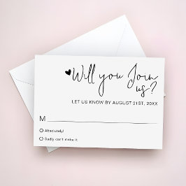 Minimalistische Hart Script Moderne Trouw RSVP Kaartje