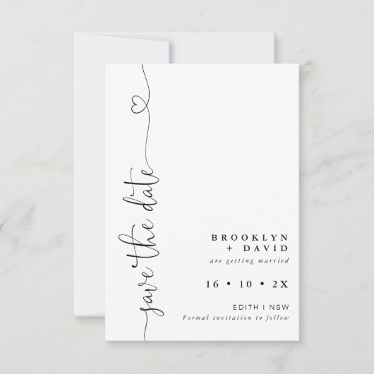 Minimalistische hart tekst bruiloft Save the Date  Kaart (Voorkant)