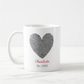 Minimalistische hart vingerafdruk gepersonaliseerd koffiemok (Links)