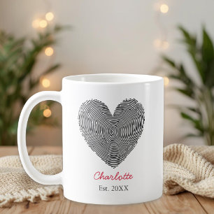 Minimalistische hart vingerafdruk gepersonaliseerd koffiemok