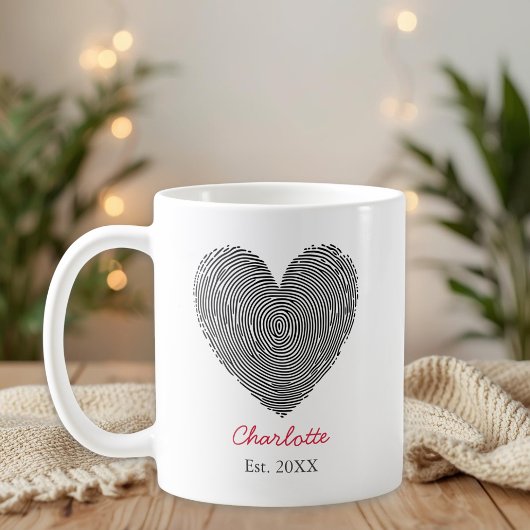 Minimalistische hart vingerafdruk gepersonaliseerd koffiemok