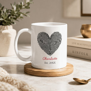 Minimalistische hart vingerafdruk gepersonaliseerd koffiemok