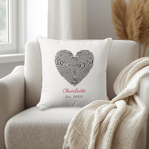 Minimalistische hart vingerafdruk gepersonaliseerd kussen