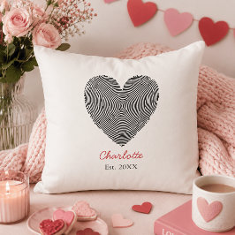 Minimalistische hart vingerafdruk gepersonaliseerd kussen