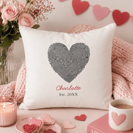 Minimalistische hart vingerafdruk gepersonaliseerd kussen