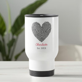 Minimalistische hart vingerafdruk gepersonaliseerd reisbeker