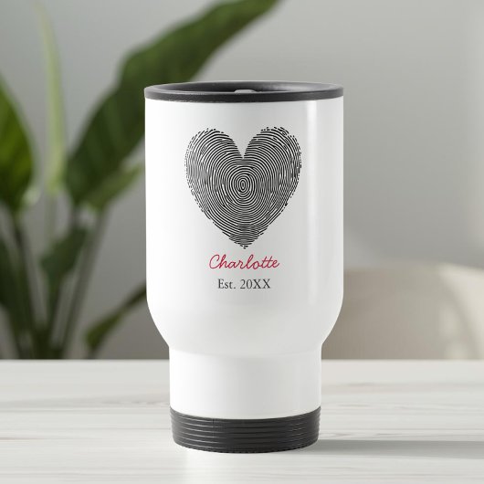 Minimalistische hart vingerafdruk gepersonaliseerd reisbeker