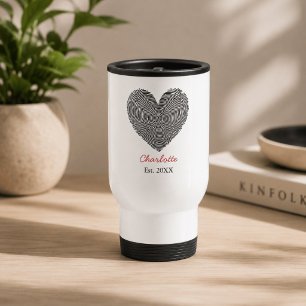Minimalistische hart vingerafdruk gepersonaliseerd reisbeker