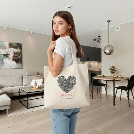 Minimalistische hart vingerafdruk gepersonaliseerd tote bag