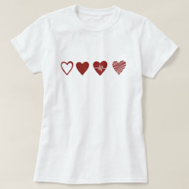 Minimalistische hartslag EKG Line Art Four Hearts T-shirt