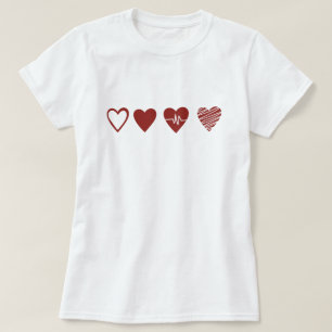 Minimalistische hartslag EKG Line Art Four Hearts T-shirt